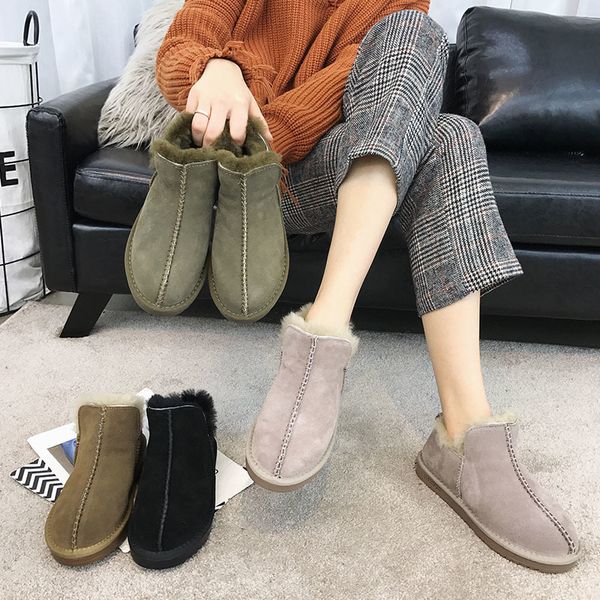 

swyivy winter ankle boots wool fur woman 2019 slip on female snow boots warm shoes genuine leather comfortable winter snowboots, Black