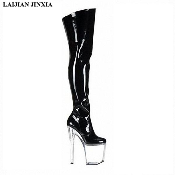 

laijianjinxia new 20cm ultra high heels boots barreled platform leather 6 inch performance shoes plus size over-the-knee boots, Black