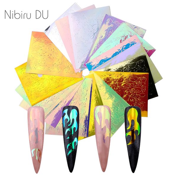 

16pcs/set nail flame sticker self adhesive laser illusion flame shape nail sticker diy art decoration, Black