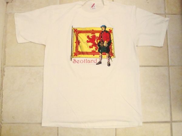 

2019 tees short sleeve o-neck vintage scotland scottish flag bagpipes kilt soft white t shirt l men summer style