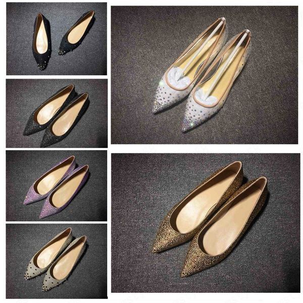 

new sales glitter red bottom spiked flat shoes women red sole shoes sequins heels party wedding shoes pointed toe pumps 35-42, Black