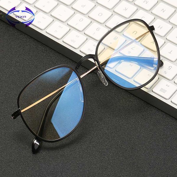 

vcka aluminum magnesium anti blue light computer glasses vintage eyeglass woman frame oversize men optic eyewear, Black