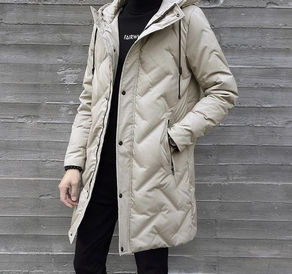 

down jacket men s 2019 new style mid-length men s hooded youth thick winter003, Black