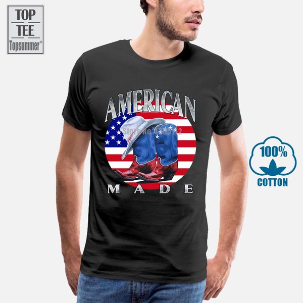 

american made country cowboy boots hat flag united states pride men's t shirt