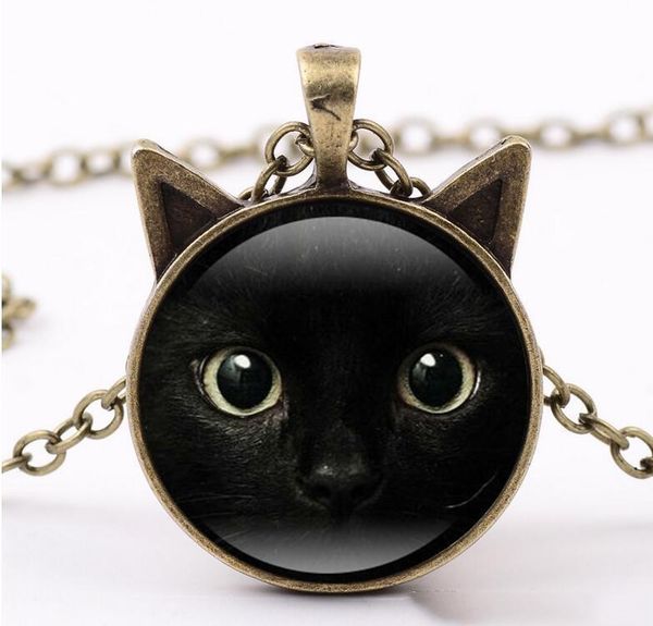 

cabochon car gift 20 frame for time gemstone glass necklace cat fashion face black necklaces jewelry pcs gifts kids lihuibusiness thqpk, Silver