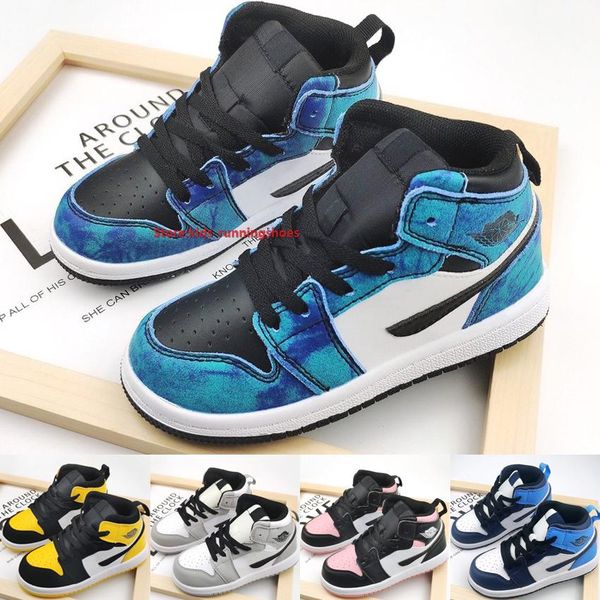 

лучшая обувь qualityjumpman 1 дети баскетбол 2020 классический tie dye мальчик девушки кроссовки желтый toe свет дыма серый черный конус дет, Black