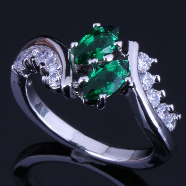

terrific green cubic zirconia white cz silver plated ring v0408, Golden;silver