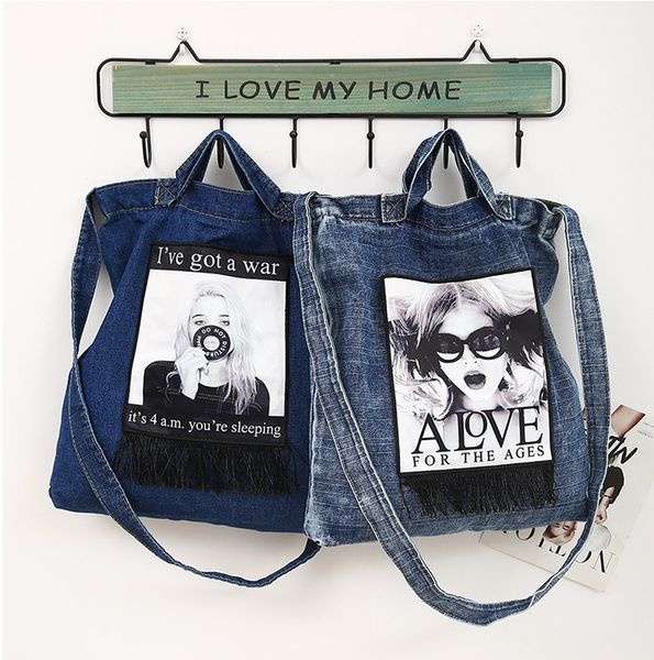 

new women handbags messenger canvas bag fashionable denim jean art shopping shoulder messenger blues crossbody bag totes bags