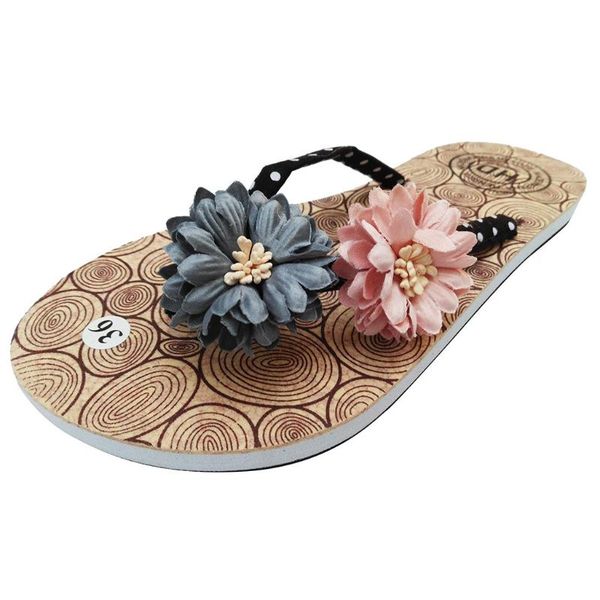 

bohemian flower slippers for women summer ladies sandals non-slip flip flops flat with slippers beach shoes outdoor, Black