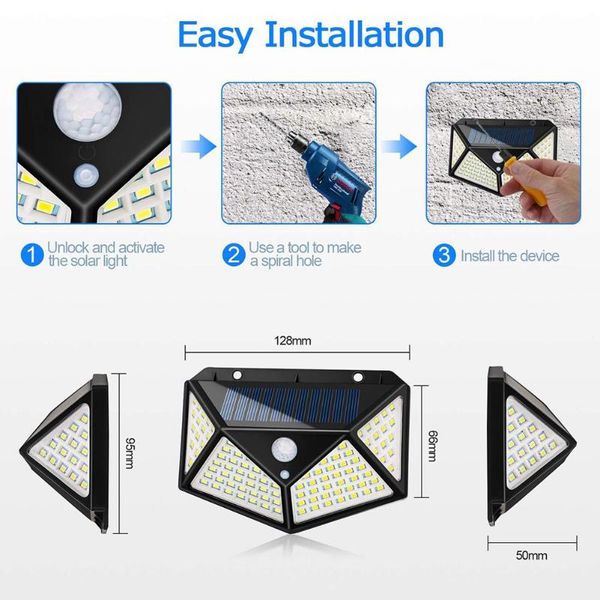 

100/114 led light four-sided solar light 3 modes angle motion sensor wall lamp outdoor waterproof garden lamps