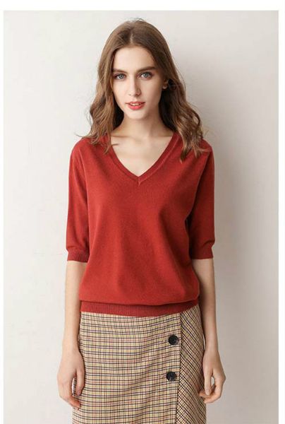 

women knit t shirt fashion casual style pure 2020 comfortable v-neck short sleeve tees lady autumn selling asian size s-3xl, White