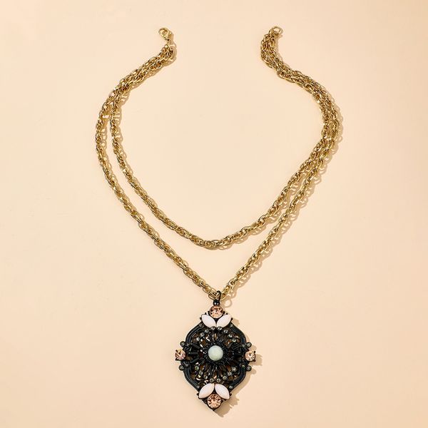 

trendy black flower pendant necklace for women girls gothic acrylic chains necklaces fashion boho jewelry collar 13498, Golden;silver