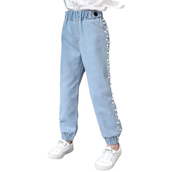 

jeans for girl pearls kids girls spring autumn children casual style clothes 6 8 10 12 14, Blue