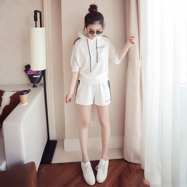 

sports suit women's fashionable spring and summer 2019 new korean style hooded sports clothes shorts fashion casual two-piece sportswea, Gray