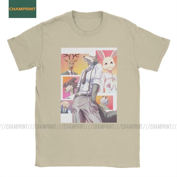 

men's t-shirts beastars leisure pure cotton tee shirt short sleeve animal wolf anime furry manga t shirts crewneck clothes