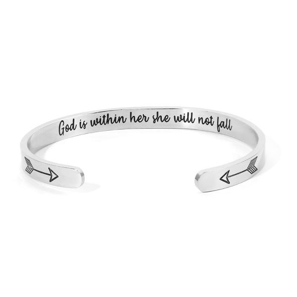 

wholesale stainless steel bracelet "god is within her she will not fall" bracelet arrow cuff inspirational female gift, Black