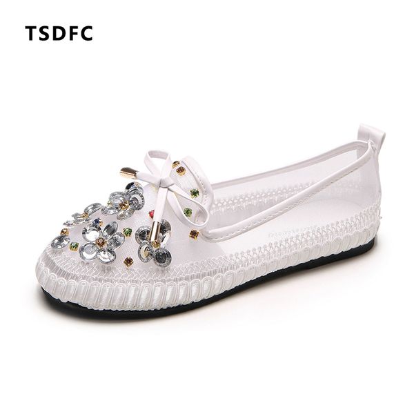

women's flats rhinestone shoes 2020 summer increase flat bottom mesh point fairy sequined wedding shoes crystal girls, Black