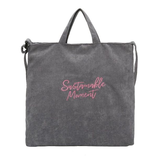 

women shopping handbag storage grocery foldable corduroy tote reusable soft shoulder bag crossbody zipper large capacity casual