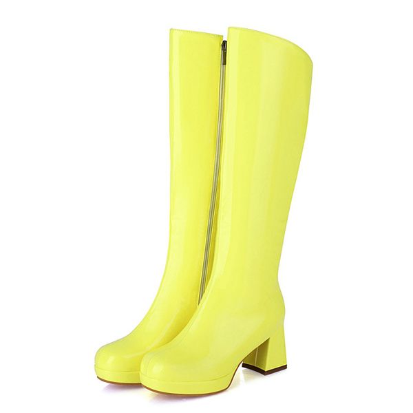 

boots lucyever patent leather women high heels long autumn winter 2021 candy color zipper knee woman platform shoes, Black