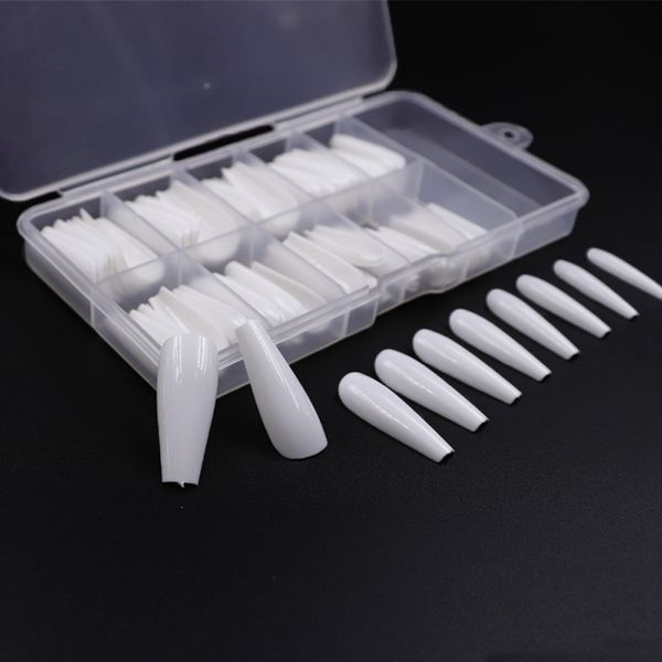 

100pcs nails clear ballerina false nails tips long acrylic fake 10 sizes easy to use us stock, Red;gold