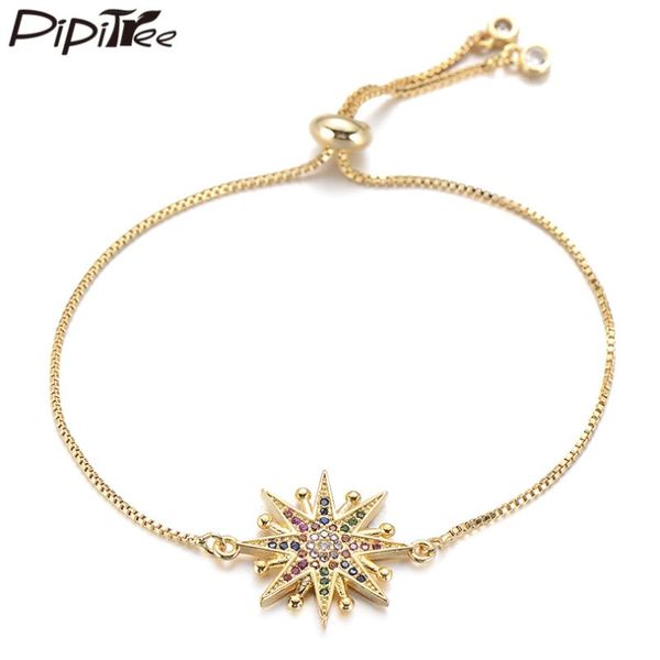 

Pipitree Fashion Punk Style Sun Star Charm Bracelet Vacuum Gold Color Slider Chain Cubic Zirconia Bracelets Women Men Jewelry