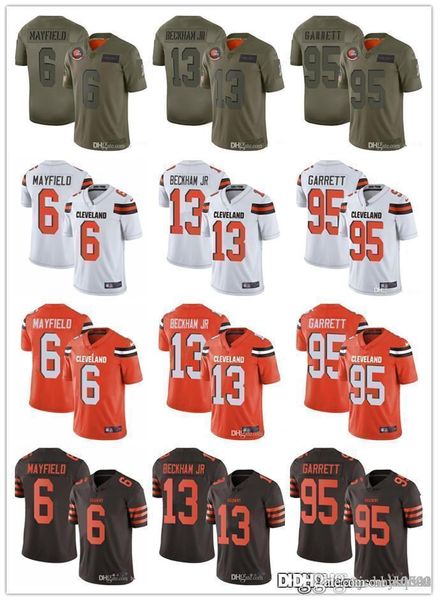 

мужчины женщины молодежь кливленд browns джерси 13 оделл бекхэм младший 6 baker мэйфилд 95 myles garrett трикотажные изделия футбола rush ор, Black;red