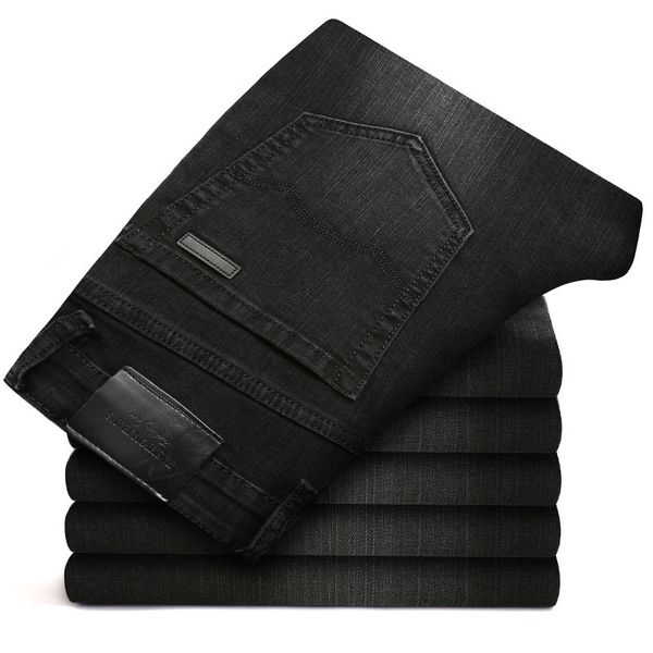 

2020 autumn men's vintage black stretch jeans business casual regular fit denim pants male brand trousers 40,206-1, Blue