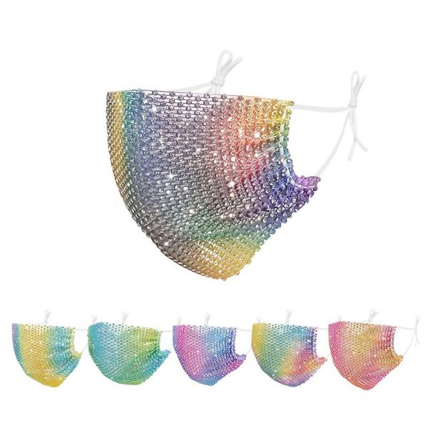 

chic designer colorful rhinestone face masks bling diamond mask for women female breathable reusable anti dust protective facial mask