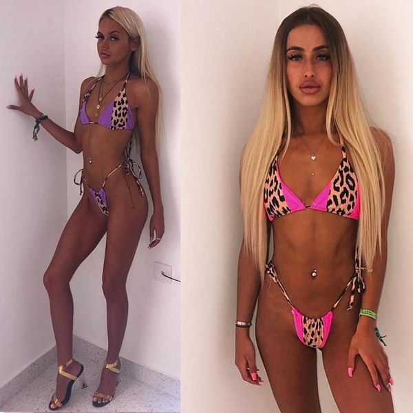 

bikinis swimsuits for women wholesale new halter patchwork leopard print swimware two piece swimsuits