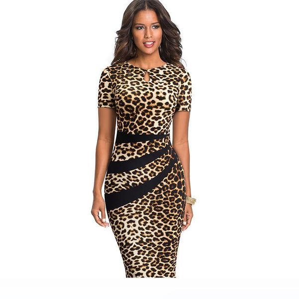

vintage patchwork optical illusion leopard color block work vestidos business party bodycon office lady sheath women dress 2020 t200526, Black;gray