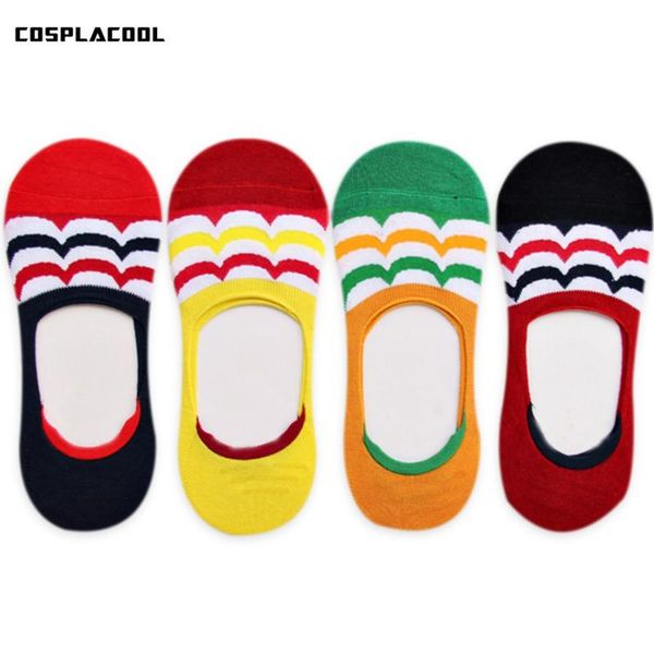 

men's socks [cosplacool] fashion waves stripe cotton colorful shallow mouth men spring/summer invisible sokken, Black
