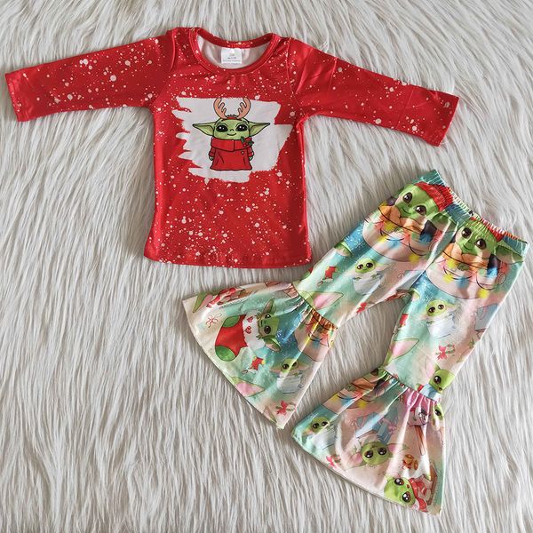 

fashion baby girls clothes double ruffle long sleeve bell bottom outfits boutique girls fall outfits children`s clothing cartoons, White