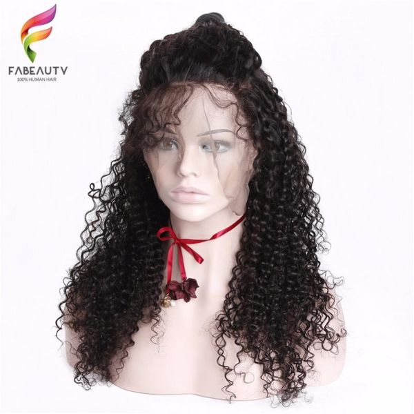 

curly 360 lace frontal remy brazilian wig for women lace front human hair wigs pre plucked 150% fabeauty natural kinky wig, Black;brown