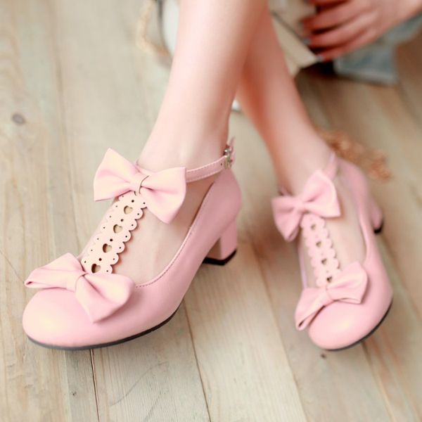 

big size 19 ladies high heels women shoes woman butterfly-tied single shoes with thick heels, Black