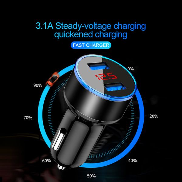 

car charger digital display dual usb port 3.1a charging adapter voltage car-styling auto for phone