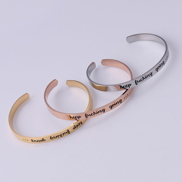 

euramerican style stainless steel bracelet c-shaped opening bangle lettering titanium steel bracelets for women girls d8, Black