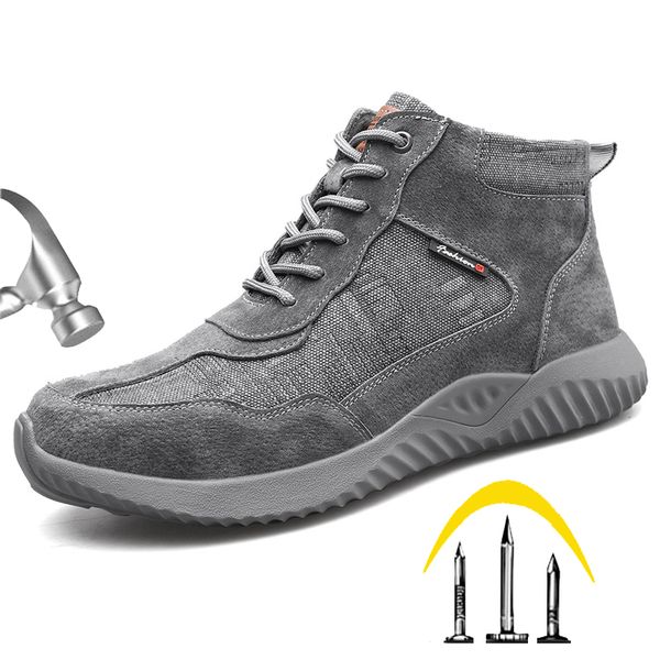 

steel head safety shoes men's anti-smashing stab-resistant safety boots work shoes lightweight leather high help casual, Black