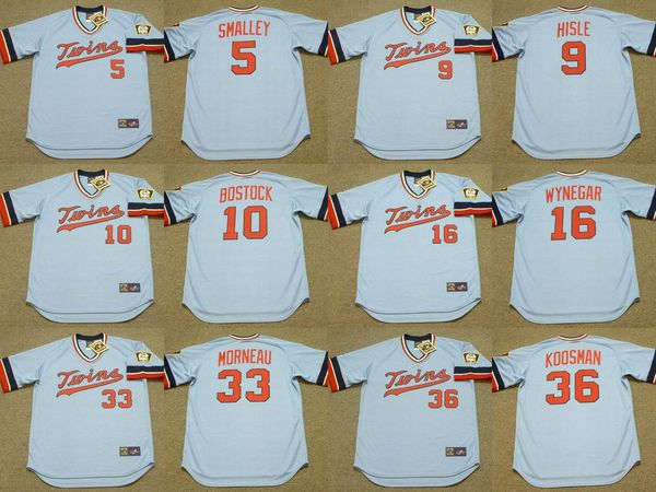 

minnesota 16 butch wynegar 36 jerry koosman 33 justin morneau 9 larry hisle 10 lyman bostock 5 roy smalley baseball jersey, Black