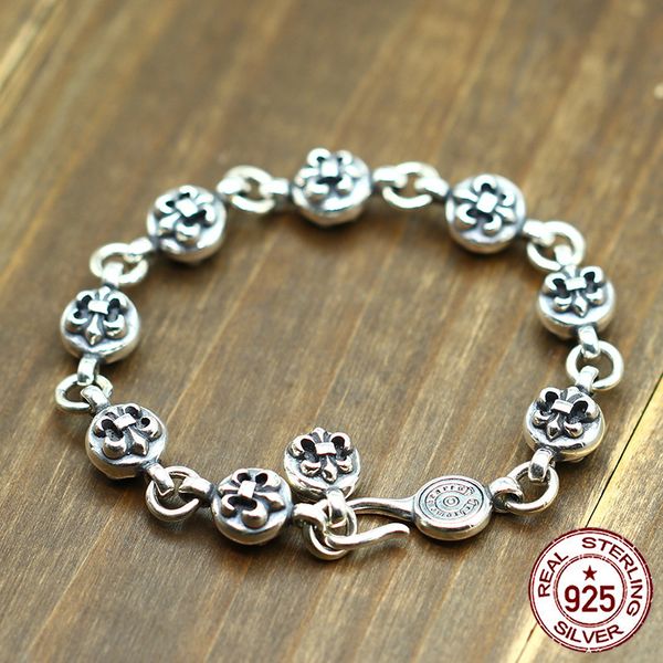 

100% s925 sterling silver men's bracelet personality fashion retro punk style anchor ball shape lover gift, Black