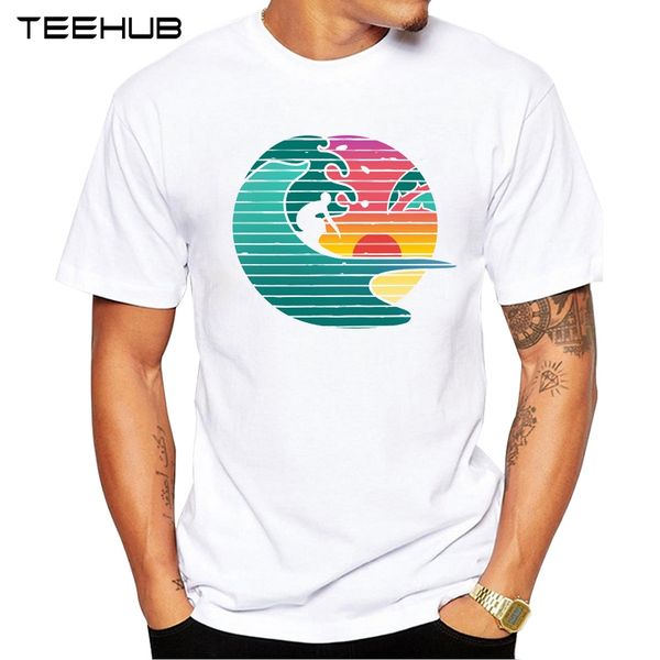 

2019 teehub men's fashion hawaiian sunrise printed t-shirt short sleeve novelty design cool tee