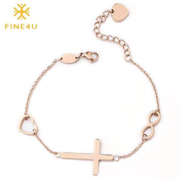 

fine4u b221 stainless steel infinity heart love cross charms bracelets christian bracelet adjustable religious jewelry, Golden;silver