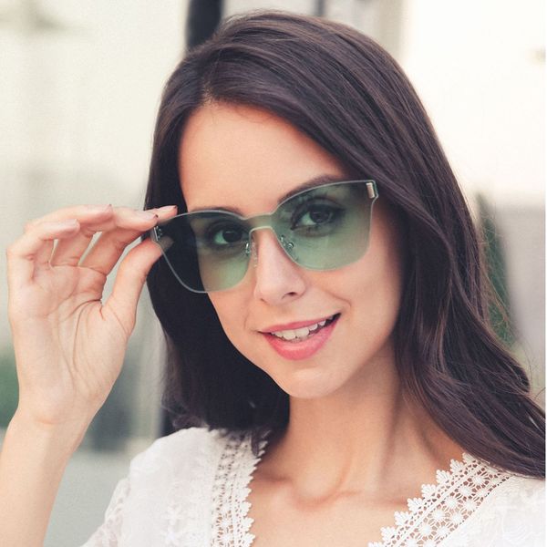 

aoze 2020 one piece rimless sunglasses men fashion black sun glasses for women square glasses for driving uv400, White;black