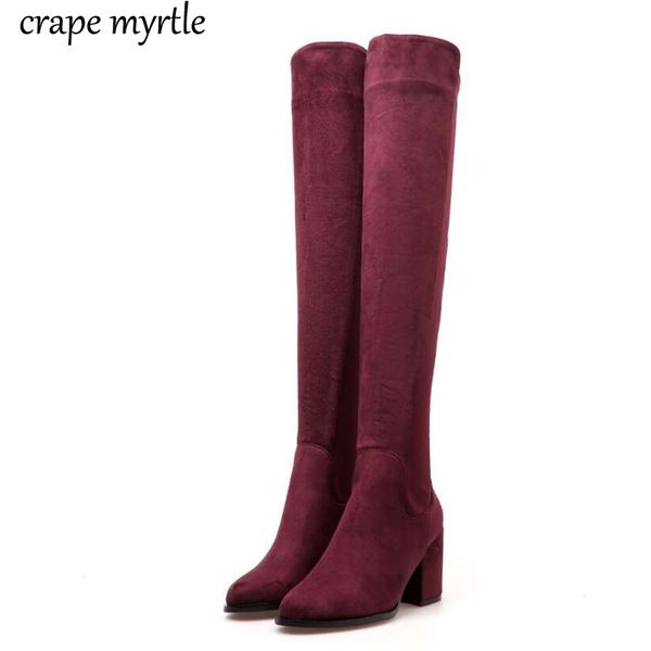 

red sock heel boots autumn winter ladies long thigh high boots slim fit suede over the knee women shoes mujer yma967, Black