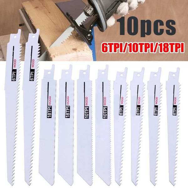 

10pcs 6/10/18tpi reciprocating saw blades jigsaw blades multi saw cutter set for metal wood cutting accessories tool