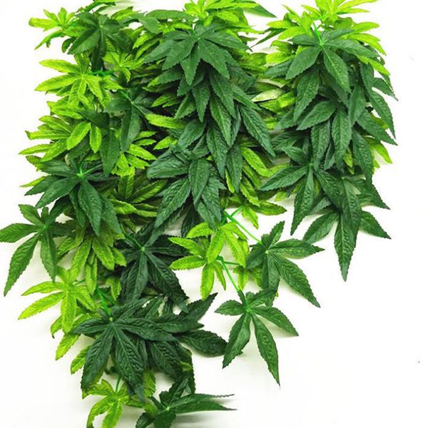 

decorations simulation green hanging leaves for aquarium fish tank reptile feeder box decor
