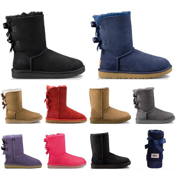 

new women winter snow boots fashion australia classic short bow ankle knee bow girl mini bailey boot good quality size 36-41, Black