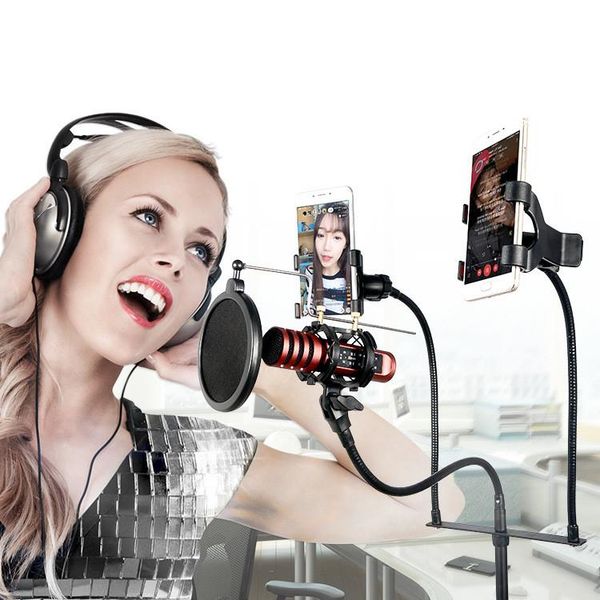 

cgjxsmicrophone landing support live microphone support dual mobile phone clip karaoke microphone blowout support