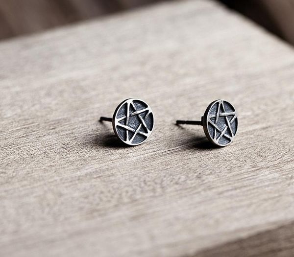 

vamgoth1573 925 sterling silver pentagram stud earrings metal-wear neo-gothic jewelry for women men factory ing, Golden;silver
