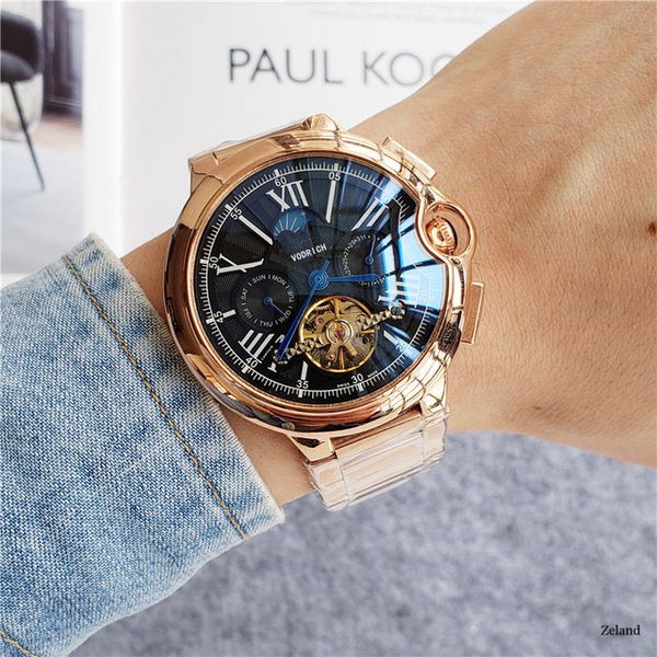 

hollow out black automatic watches same paragraph mechanical wrist watch stainless steel strap men's tourbillon jewelry watch for men, Slivery;brown