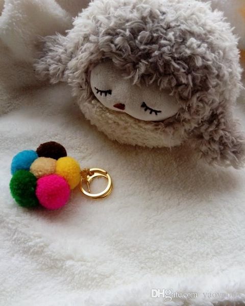 

korean hair ball keychain car key ring chain key ring pendant ms. creative05, Silver